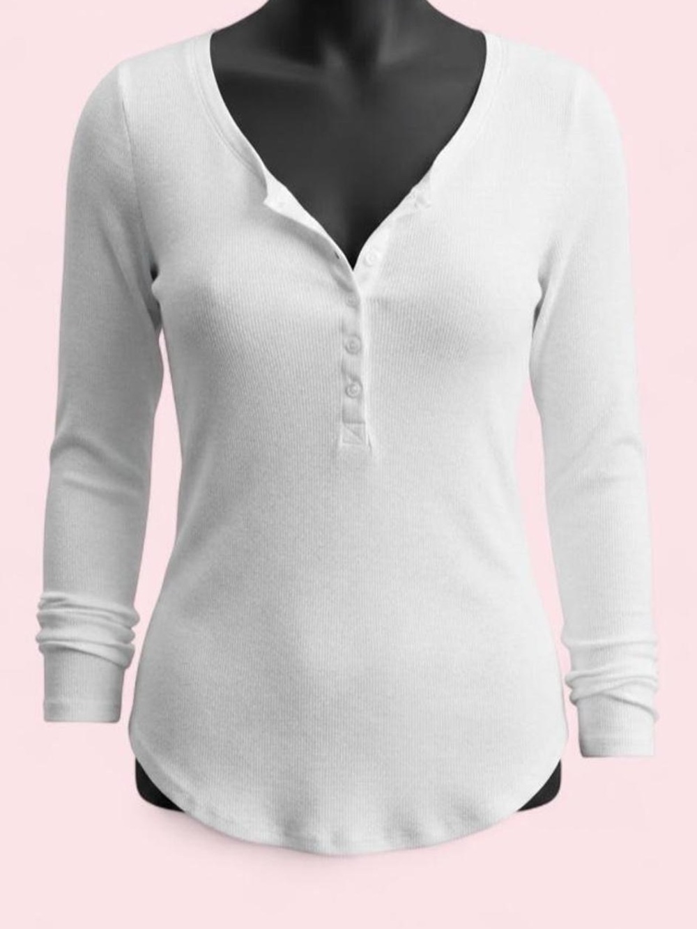 A.N.A Twilight Breaking Dawn Ribbed Henley Long Sleeve Top BRIGHT white